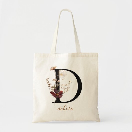 Tote Bag Lettre de monogramme personnalisée moderne florale (Devant)