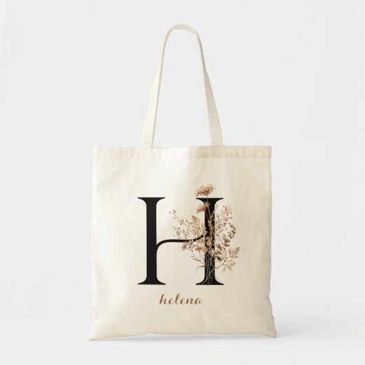 Tote Bag Lettre de monogramme personnalisée moderne florale (Devant)