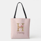 Tote Bag Lettre de nom personnalisé H Roses roses blush feu (Dos)