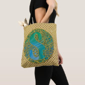Tote Bag Lettre d'or initiale et turquoise du Monogramme mo (De près)