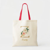 Tote Bag Lettre d'or Z et florale floue personnalisée (Devant)