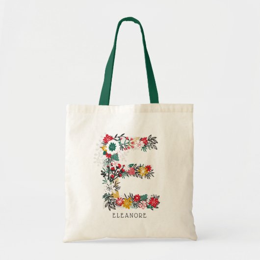 Tote Bag Lettre E | LETTRE FLEURIE Whimsical Monogramme I (Devant)