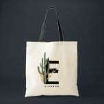 Tote Bag Lettre E Monogramme | Cactus tropicaux Personnalis<br><div class="desc">Sac fourre-tout E monogramme personnalisable avec cactus aquarelle,  feuilles faux feuille d'or et accents de brosse d'aquarelle noire. Personnalisez ce sac fourre-tout de monogramme tropical en ajoutant votre nom ou d'autres détails. Ce sac monogrammed de lettre E boho sera parfait comme cadeau. D'autres lettres sont disponibles.</div>