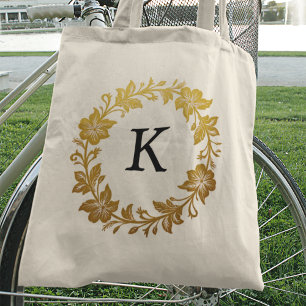 Tote Bag LETTRE Élégante MONOGRAPHIQUE OR Floral