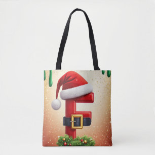 Tote Bag Lettre F de Santa avec accent de couronne de Noël