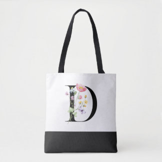 Tote Bag Lettre Fleur sauvage personnalisée Monogramme D