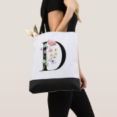 Tote Bag Lettre Fleur sauvage personnalisée Monogramme D (De près)