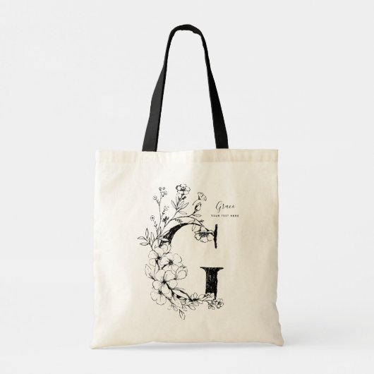 Tote Bag LETTRE FLEURIE BIO À LA POINTE G monogrammée (Dos)