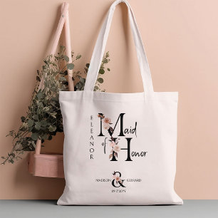 Tote Bag LETTRE FLEURIE D'Honneur Mariage floral Boho