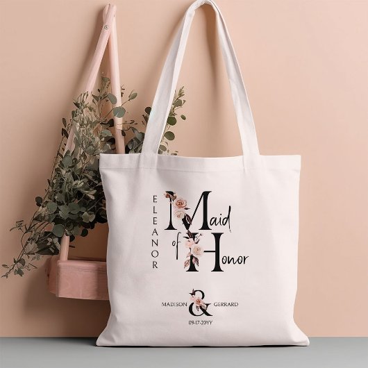 Tote Bag LETTRE FLEURIE D'Honneur Mariage floral Boho