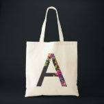 Tote Bag LETTRE FLEUVE BOtanique A MONogramme<br><div class="desc">LETTRE FLEUVE BOtanique A Sac fourre-tout Monogramme | Sac fourre-tout monogramme moderne et élégant avec aquarelle illustration de fleurs avec un arrière - plan au charbon de bois. Ce sac fourre-tout botanique sera un cadeau personnalisé parfait. D'autres lettres et couleurs sont disponibles.</div>