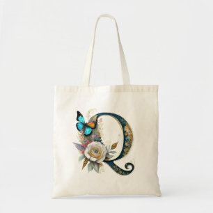 Tote Bag Lettre florale bohème élégante Q
