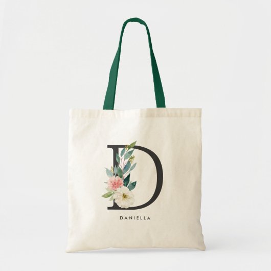 Tote Bag Lettre florale D Monogramme Noir Demoiselle d'Honn (Devant)