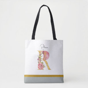 Tote Bag LETTRE Florale D'OR R Fourre-tout