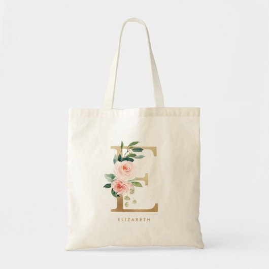 Tote Bag LETTRE Florale Faux Gold Foil E Monogramme Bridesm (Devant)