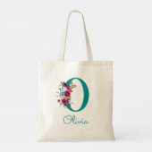 Tote Bag Lettre Florale O Script Monogramme rose Turquoise (Dos)