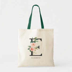 Tote Bag Lettre florale Pivoine E Monogramme Demoiselle d'h