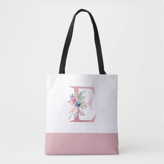Tote Bag Lettre florale rose E personnalisée (Devant)