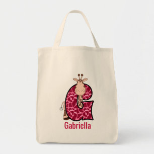 Tote Bag Lettre G Giraffe rose avec nom Girls