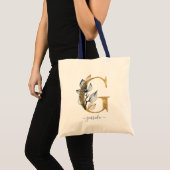 Tote Bag Lettre « G » monogramme moderne bleu marine feuill (Devant (produit))