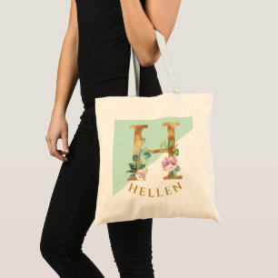 Tote Bag Lettre H monogramme or floral pour Hellen