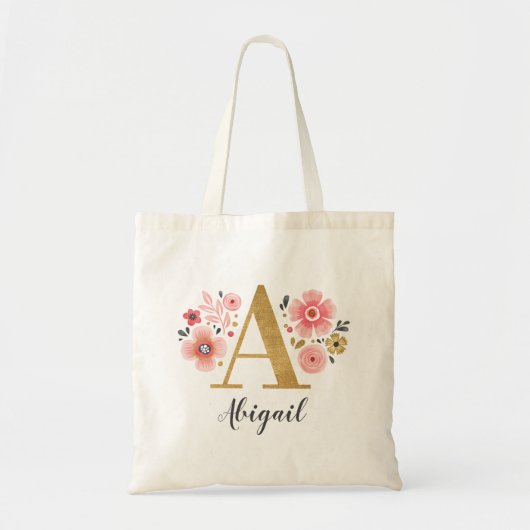 Tote Bag Lettre initiale "A" Floral (Devant)