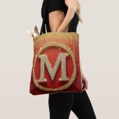 Tote Bag Lettre initiale M Monogramme doré pailleté (De près)