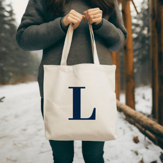 Tote Bag Lettre initiale | Monogramme marine moderne élégan