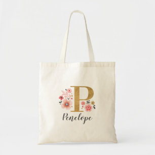 Tote Bag Lettre initiale "P" Floral