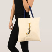 Tote Bag Lettre « J » en monogramme moderne feuille d'or bl (Devant (produit))