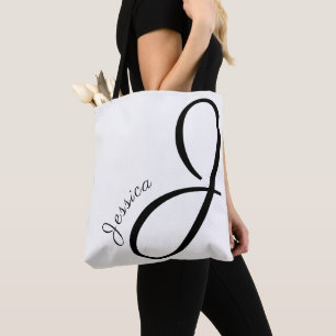 Tote Bag Lettre J - Monogramme + Nom - élégant moderne