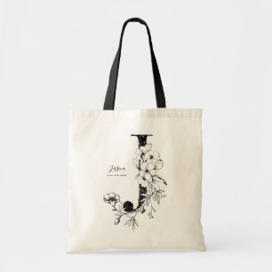 Tote Bag Lettre J Rustique Floral personnalisé initial