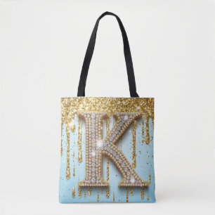 Tote Bag Lettre K de luxe en diamant sur fond de paillettes