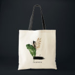 Tote Bag Lettre L Monogramme | Bridesmaid Feuille tropicaux<br><div class="desc">Sac fourre-tout monogramme L personnalisable avec aquarelle feuille de palme tropicale, fausse feuille de feuille d'or et accents de brosse d'aquarelle noire. Personnalisez ce sac fourre-tout de monogramme tropical en ajoutant votre nom ou d'autres détails. Ce sac de monogramme lettre L boho sera parfait comme cadeau. D'autres lettres sont disponibles....</div>
