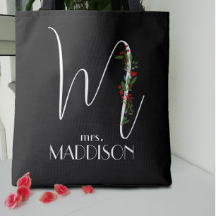 Tote Bag Lettre M monogramme professeur d'aquarelle rouge