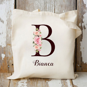 Tote Bag Lettre minimale B Blush Floral Cadeau personnalisé