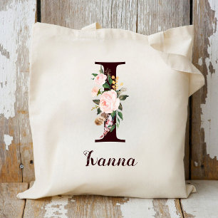 Tote Bag LETTRE MINIME I BLANC Floral Cadeau Personnalisé