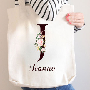 Tote Bag LETTRE MINIME J Blush Floral Cadeau personnalisé
