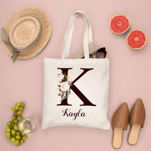 Tote Bag LETTRE MINIME K Blush Floral Cadeau personnalisé