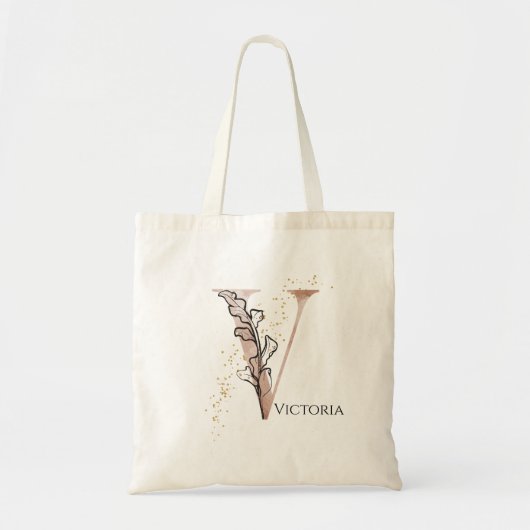 Tote Bag Lettre Moderne Initiale Monogramme V Bohème Person (Devant)