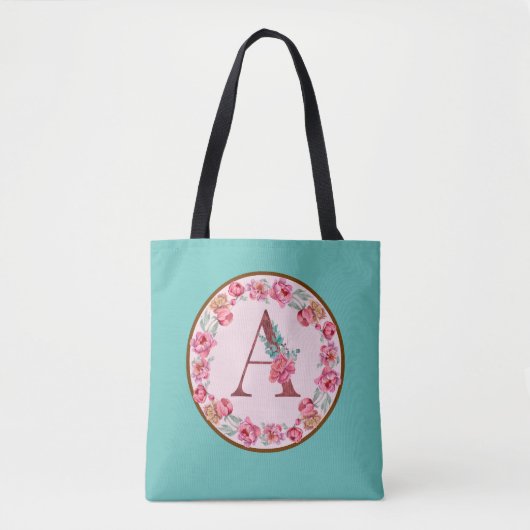 Tote Bag Lettre Monogramme A avec une image de fleur de piv (Devant)