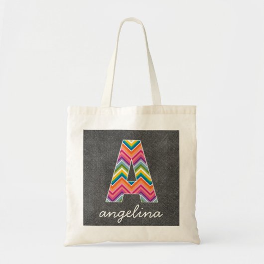Tote Bag Lettre Monogramme A en tableau noir avec Chevrons (Devant)