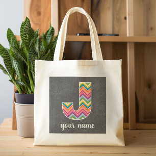 Tote Bag Lettre Monogramme de tableau noir J avec Chevrons
