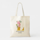 Tote Bag Lettre monogramme dorée L Fleurs rose Personnalisé (Dos)