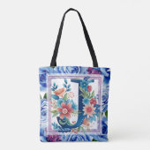 Tote Bag Lettre monogramme florale à l'aquarelle J (Dos)