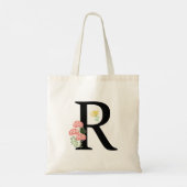 Tote Bag Lettre monogrammée R aquarelle fleurs chic moderne (Dos)