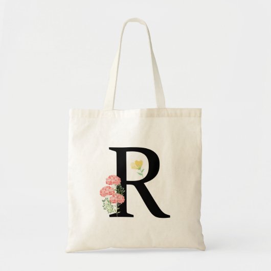 Tote Bag Lettre monogrammée R aquarelle fleurs chic moderne (Devant)