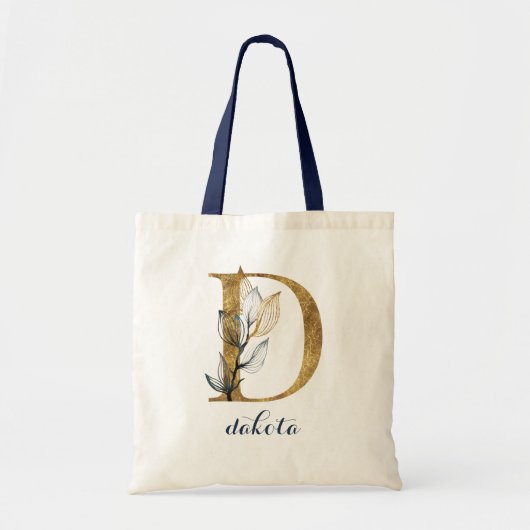 Tote Bag LETTRE MONOGRAPHIQUE DE LA FEUILLE D'OR Bleue DE L (Devant)
