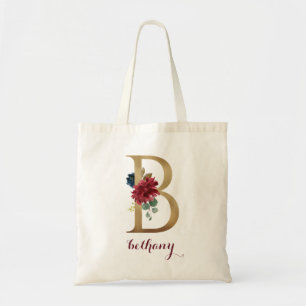 Tote Bag LETTRE MONOGRAPHIQUE D'OR BROUGE Floral "B"