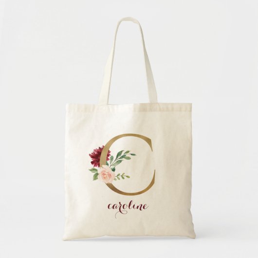 Tote Bag LETTRE MONOGRAPHIQUE D'OR BROUGE Floral "C" (Devant)